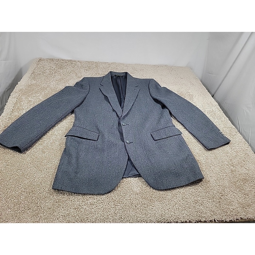 Vintage SUMMIT HILL Mens 44R Blue/Gray USA Tweed Wool Blazer Sport Coat Suit...